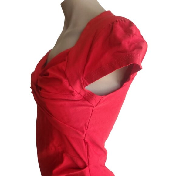 Womens Red Pin-Up Wiggle Stretch Dress Cap Sleeve Size M - Picture 5 of 11